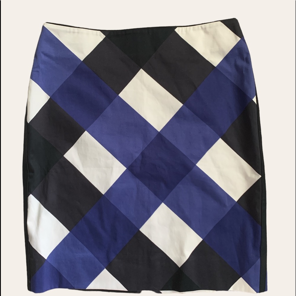 White House Black Market Skirt, Size 2, white and blue checkered